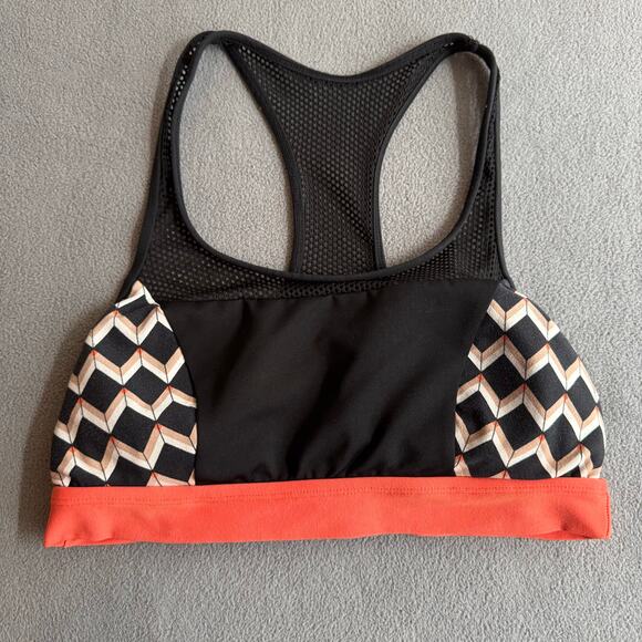 Trina Turk Retro Geometric Print Mesh Racerback Straps Sports Bra Womens L Black - Picture 1 of 10